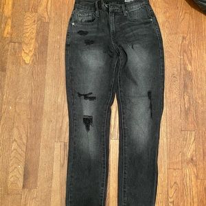 Blank NYC high waisted distressed black straight jeans (cropped at ankle)